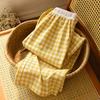 Spring Summer Color Matching Candy Straight Leg Pants for Home Wear Women's Cotton Plaid Design Loose Drawstring Waist Pajama Pants