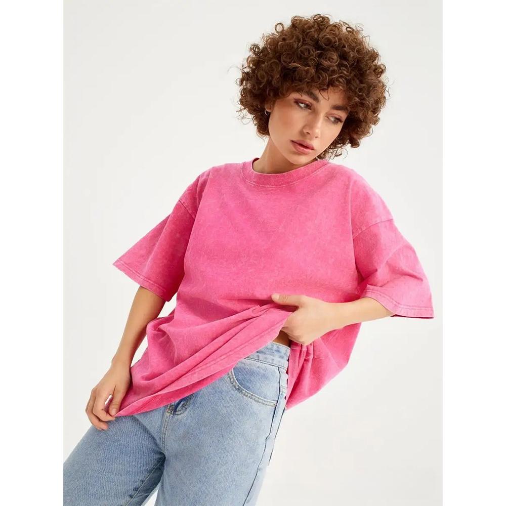 Cotton Washed Retro Women T-Shirts Vintage Tee Shirts Casual Short Sleeve Solid Loose Female Basic Clothing