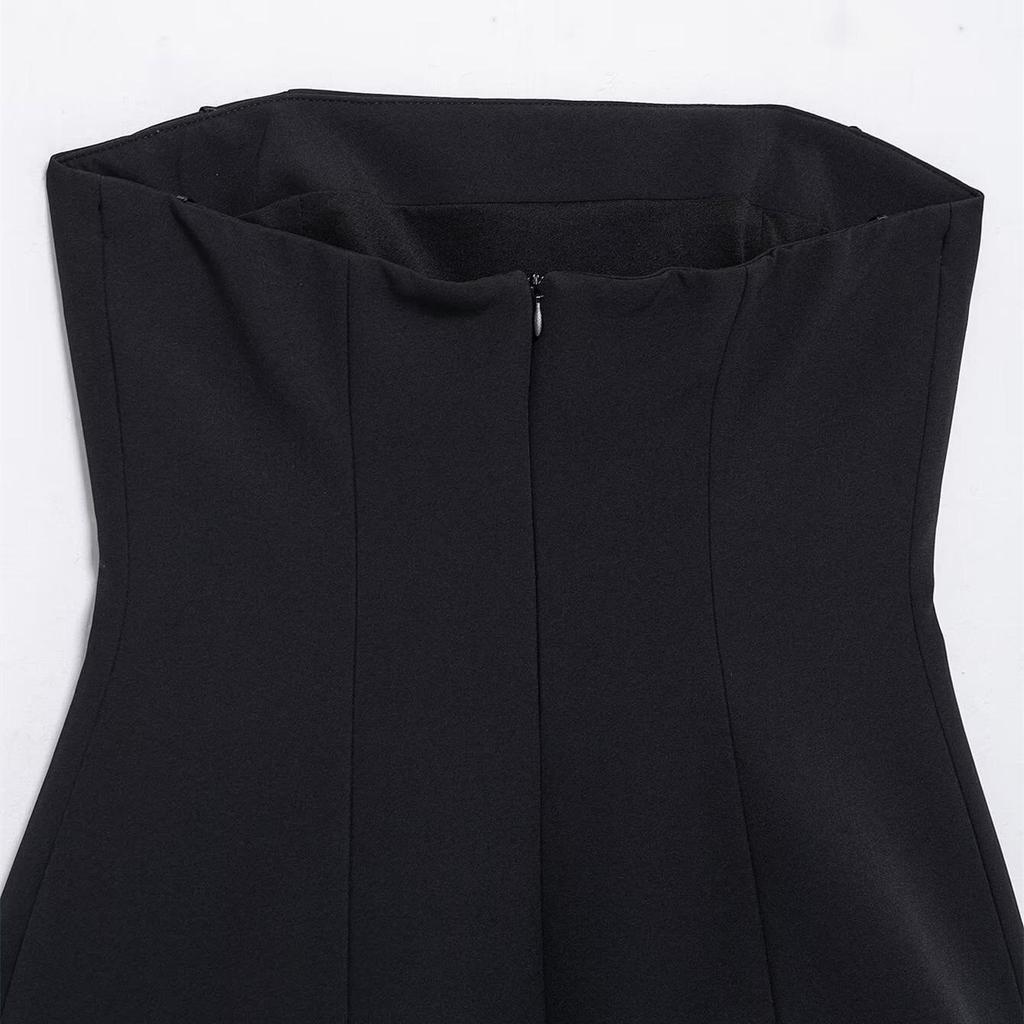 Spring 2025 Women's Slimming Strapless Long Dress with Stitching Design