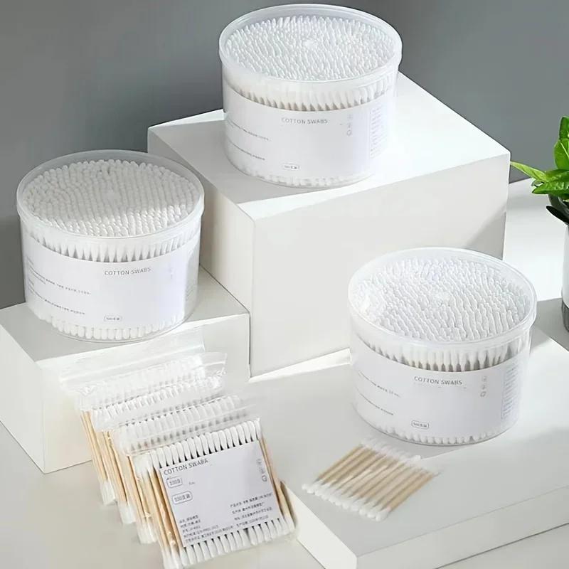 500PCS Disposable Cotton Swab Box Double End Round Head for Makeup Removal Daily Cleaning Baby Care Multi-purpose