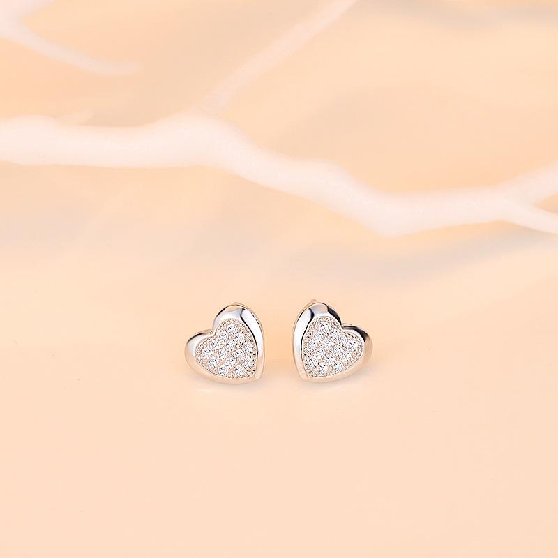 Sweet Love Heart Sparkle Peach Heart Student Earrings Girl Earrings Hundred with Girlfriends
