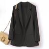 Women's Notched Lapel Long Sleeve Loose Fit Mid Length Blazer Casual Suit Outerwear