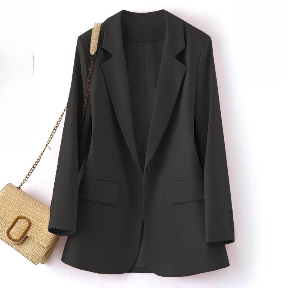 Women's Notched Lapel Long Sleeve Loose Fit Mid Length Blazer Casual Suit Outerwear