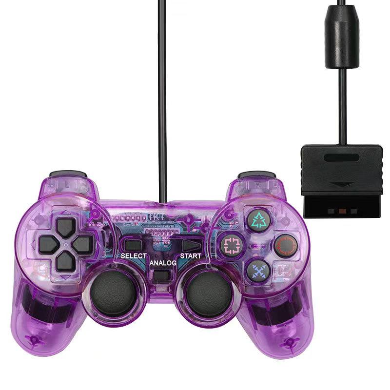 PS2 Game Controller with Snowflake Buttons, Dual Motor Vibration, Transparent Color.