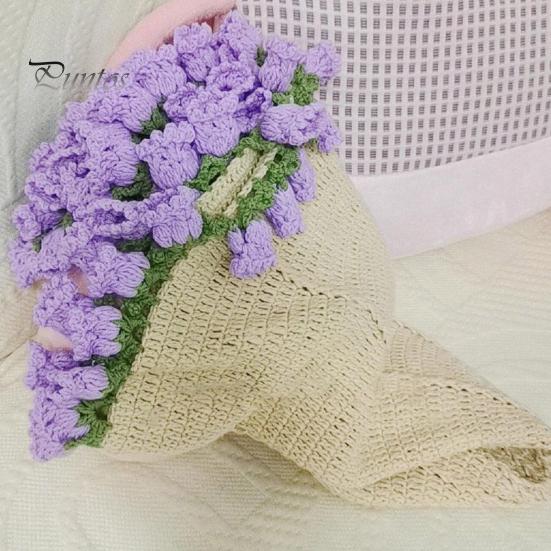 31.5 Inch Crochet Flowers Blanket Handmade Rose Bouquet Blanket Knitted Flowers Throw Blanket for Mother's Day Gift Home Decor