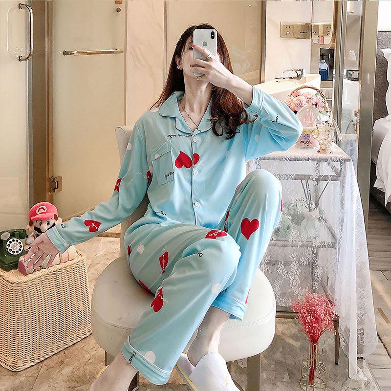 Middle-Aged Mom Long Sleeve Pajamas - Green Plant Series Cardigan, Loose Plus Size Home Set for Women, Spring/Autumn.