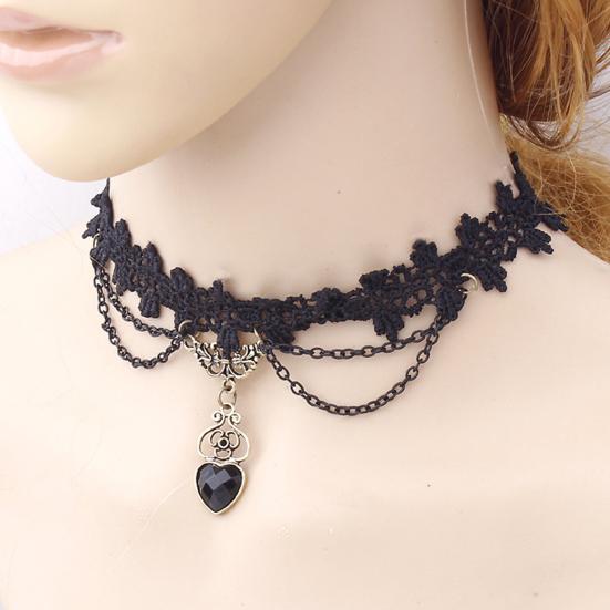 Necklace Colorfast Lace Edge Alloy Black Lace Chain Necklaces for Wedding
