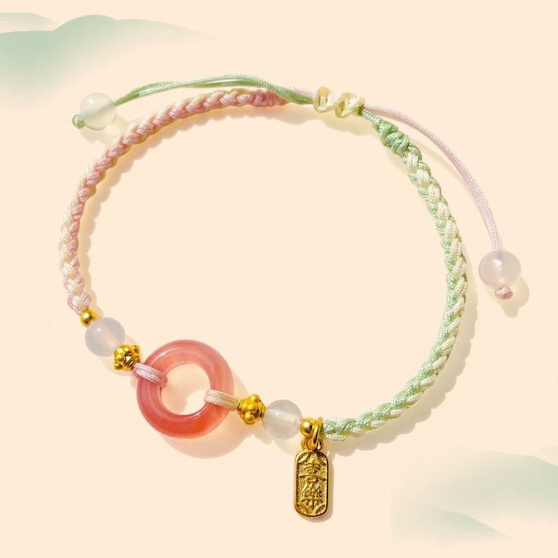 Chinese Style Peace Buckle Braided Bracelet Girl Heart Beaded Hand Strap Bestie Bracelet Jewelry Accessory Gift