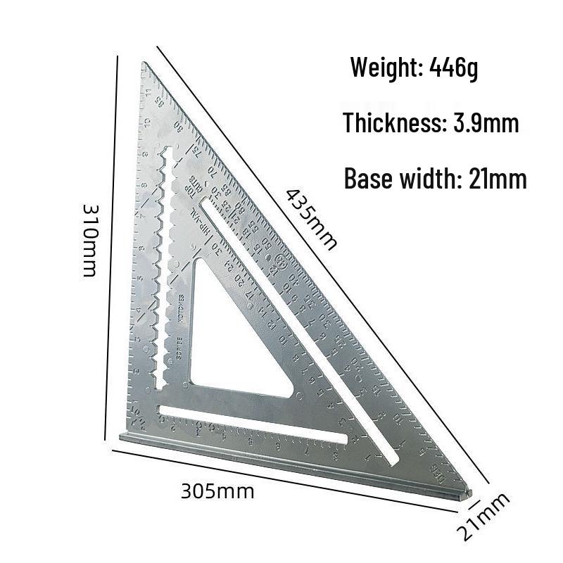 7/12" Aluminum Triangle Ruler: Woodworking, Imperial/Metric, Black Oxide, 90°/45° Right Angles.