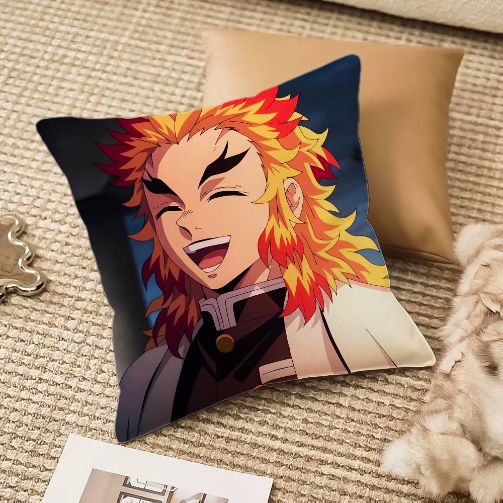 R-Rengoku Kyoujurou Pillow Case Anti-dustmite Pillowcase Invisible Zipper Silky Short Plush Sofa Cushion Cover