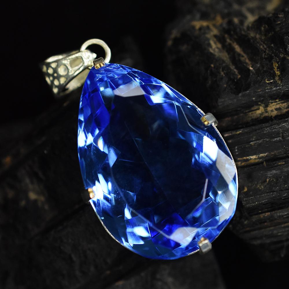 Blue Sapphire 104.95 Ct CERTIFIED Pear 925 Sterling Silver Gemstone Pendant MY-PD-119-NS