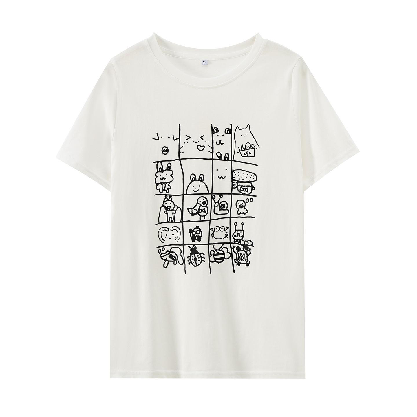Women s Graffiti Print Anti-Aging T-shirt - Summer 2026, Plus Size, Versatile Short Sleeve Top 2XL (151-170 jin) грязно-белый