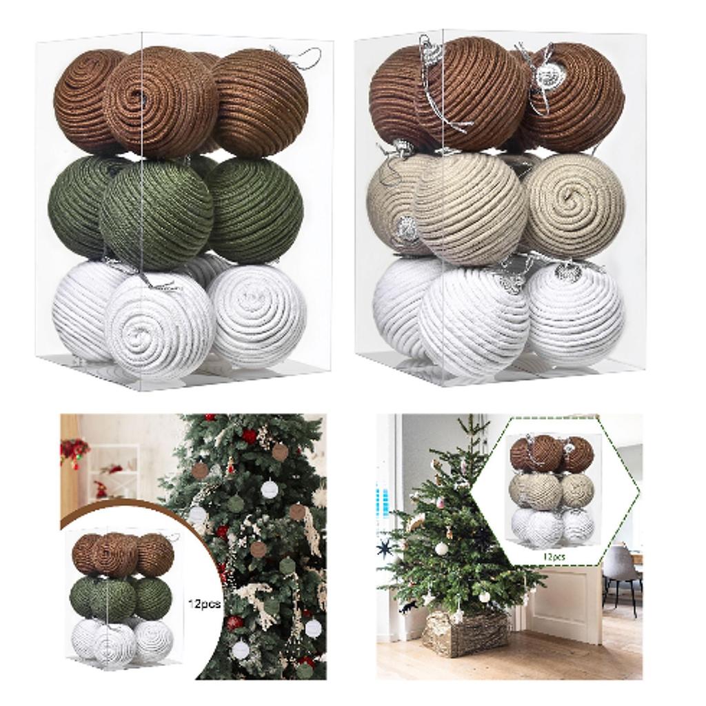12 Pieces Christmas Balls Holidays Celebrations Portable Pendants Jute Rope Shopping Mall Party Supplies Xmas Tree Decor Baubles