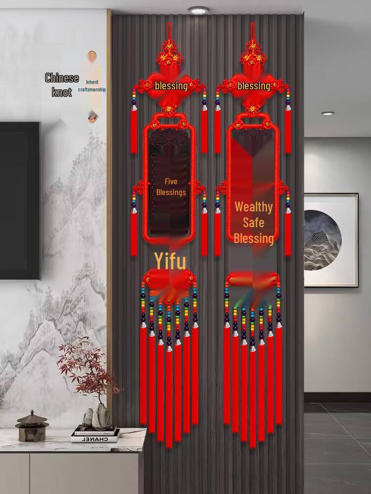 Chinese Knot Fu Character Wood Carving Pendant: New Style Large Hanging Ornament for Living Room, Entrance, or TV Wall Decor.