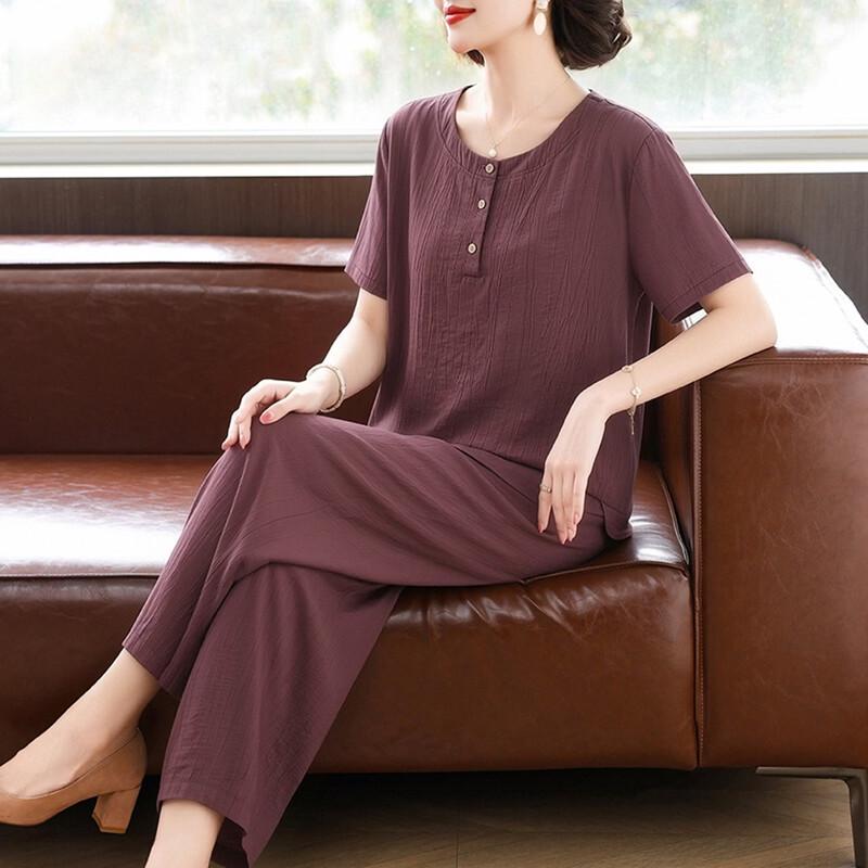Yuzhaolin Women's Summer Cotton-Linen Two-Piece Set