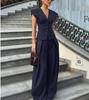 Women Striped Sleeveless V Neck Wide Leg Pants Set Elegant Button Up Top with Pants