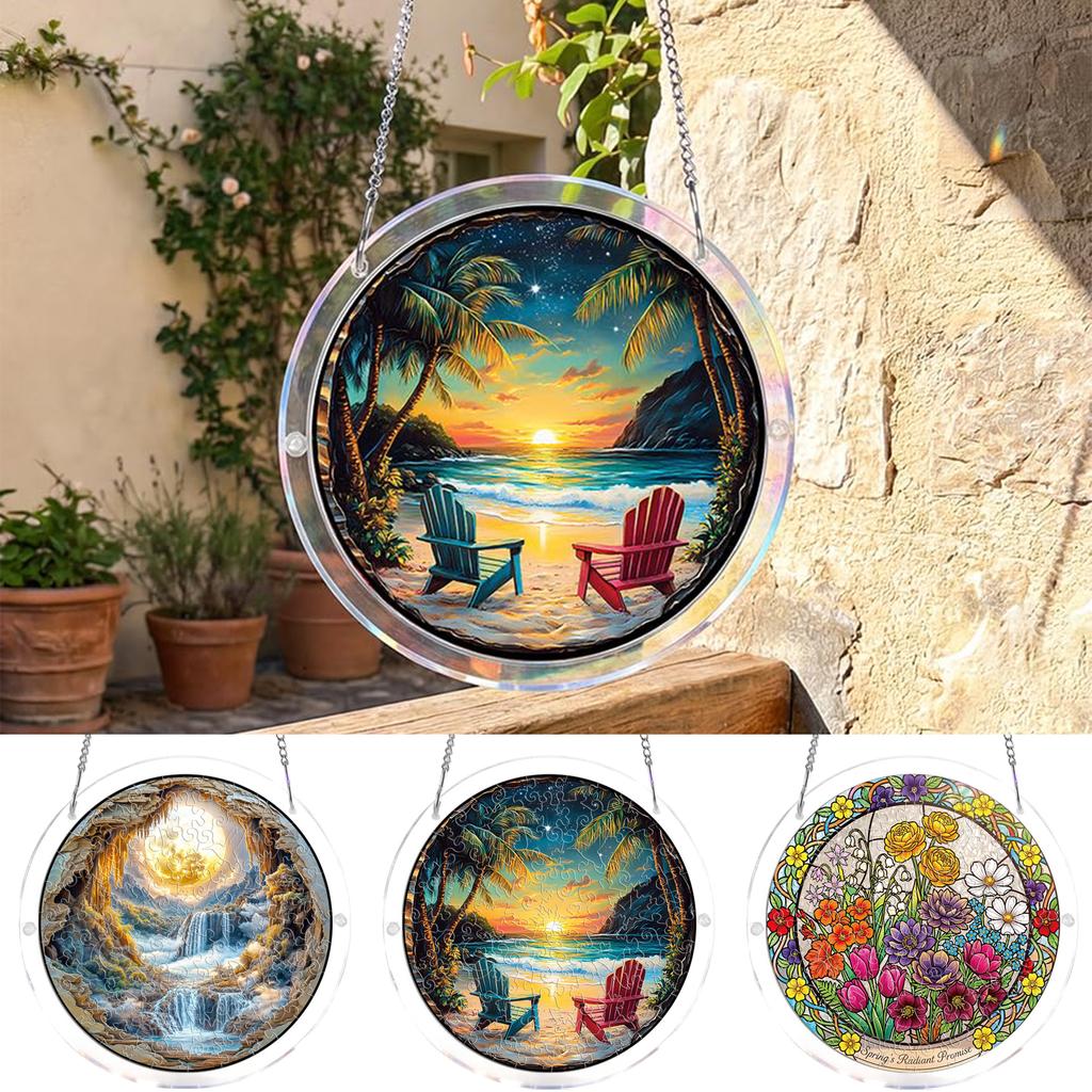 Acrylic Puzzle Sun Catcher Window Ornament 2D Design Three Layers Single Layer 2mm Thickness Circular Shape Hanging Decoration