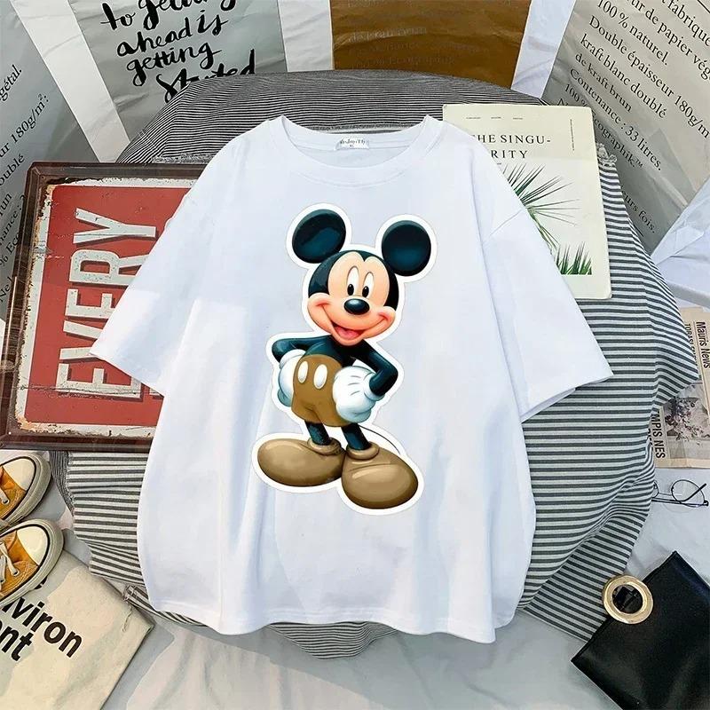 Fashion Disney Cartoon Mickey Minnie Printed T Shirt Vintage Women Casual Short Sleeves Streetwear Tshirt Harajuku Tees Tops