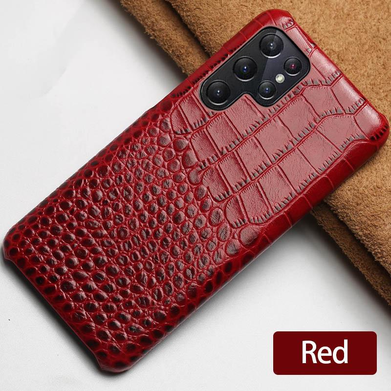 Capa de Couro de Vaca com Padrão de Crocodilo Retro para Samsung Galaxy S25 Ultra S24 FE S23 S22 S21 Plus S20 Note20 Edge Capa Dura
