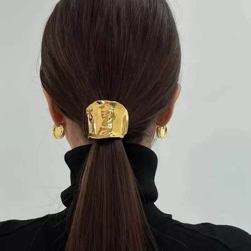 Einfacher elastischer Gold-/Silber-Metall-Haargummi für Frauen, Modisches Design, Multifunktionales Haaraccessoire