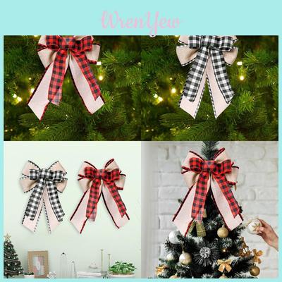 Christmas Decorative Plaid Ribbon Bow With Red And Black For Tree Topper Decor