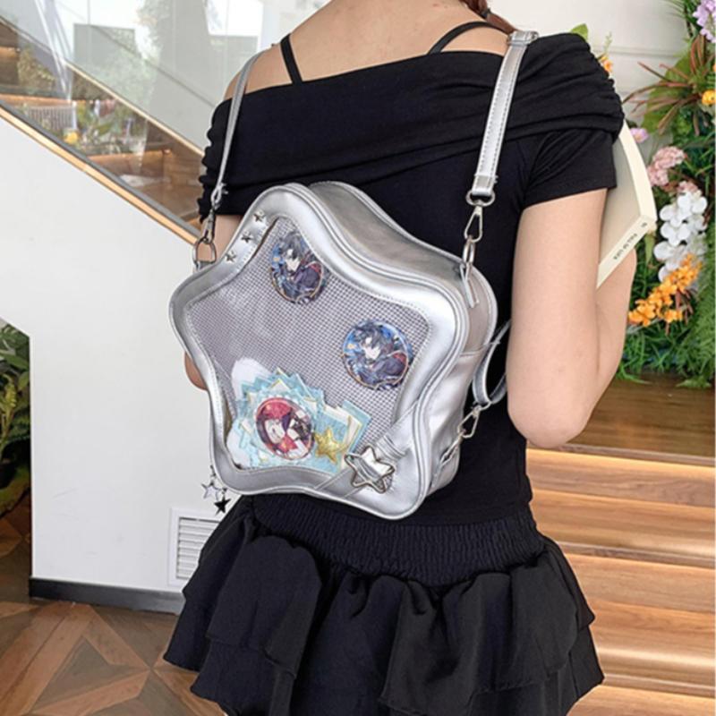 Japanese Cute Star-shaped Ita Bag, Large Capacity Transparent Badge Display Crossbody Bag Kawaii Sweet Girl's Shoulder Bag
