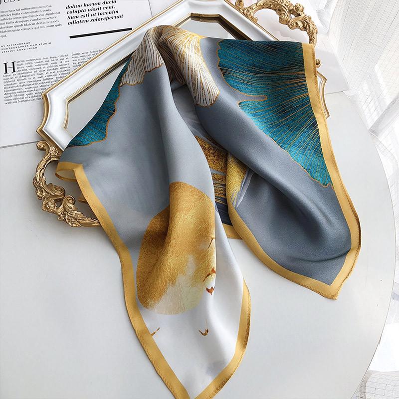 

Temperament Retro Gold Lotus Leaf Silk Small Square Scarf Women S Spring Summer Mulberry Silk Scarf Decorative Scarf Scarf 53-53