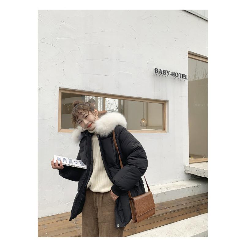 Women S Short Loose Fit Cotton Padded Coat With Big Fur Collar Winter Casual Style