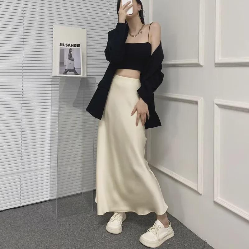 Women's High-Waisted A-Line Satin Skirt, Slimming Tall Fit - 2025 Summer Collection