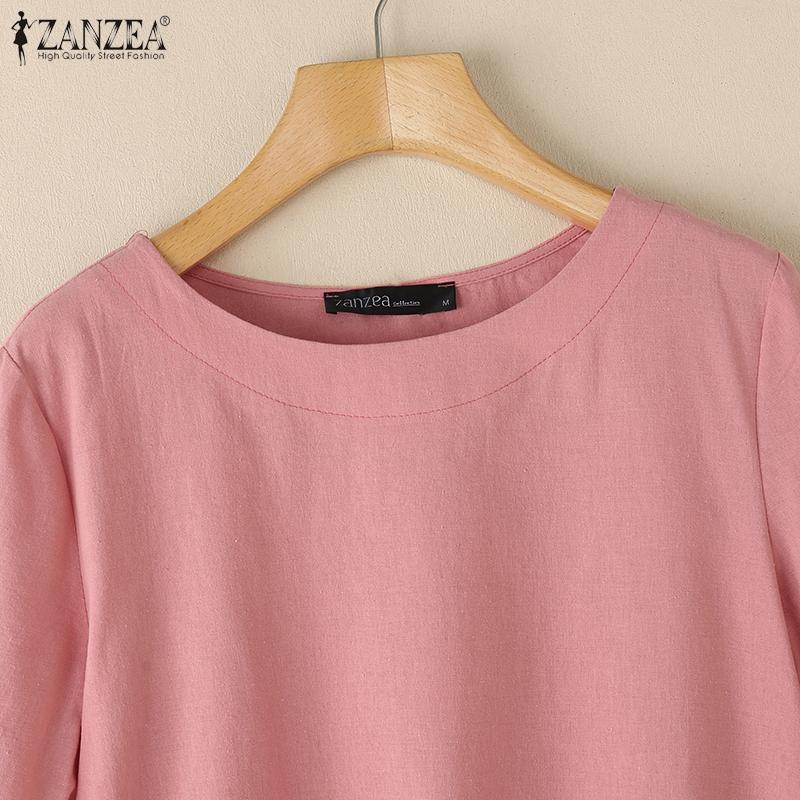 ZANZEA Women Casual Round Neck Summer Short Sleeve T-Shirts