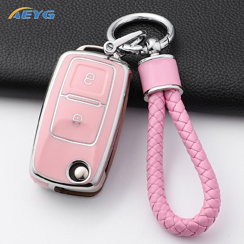 Tpu Car Flip Key Case Fob Keychain Suit For Volkswagen Vw Polo Golf Passat Tiguan Beetle Caddy Eos Skoda Octavia Seat Leon Altea