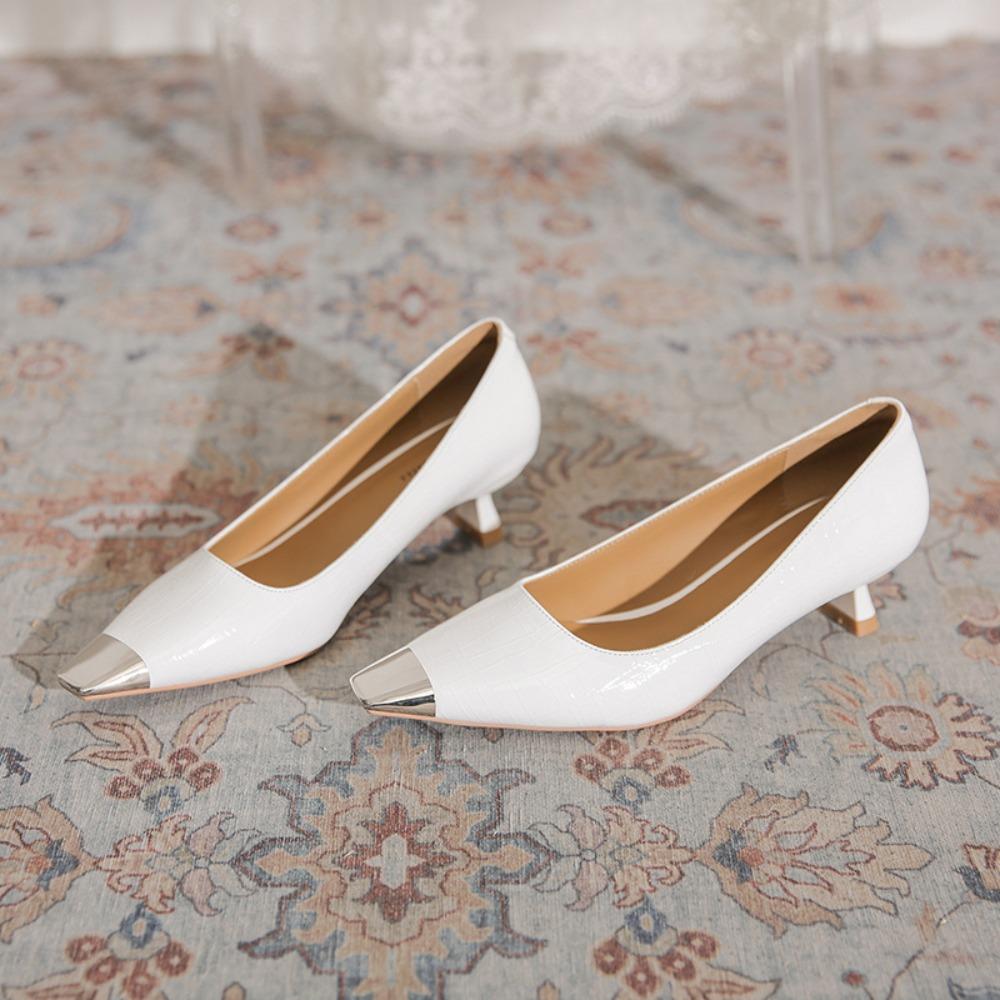 Fashion Metal Head High Heels Women's Summer Fashion Low Heel Commuter Four Seasons Pumps Cat Heel Daily Women's Shoes Mid Heel Pumps