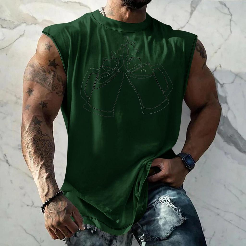 Men's Casual Loose Fit Sleeveless Tank Top with Beer Festival Style Graphic Print Streetwear Athletic Summer Muscle Shirt