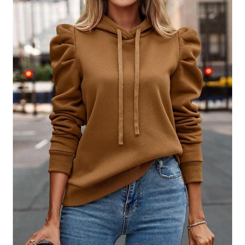 2025 Autumn Winter New Polo Hoodie Solid Color Long Sleeve Fashion Stacked Sleeve Casual Comfortable Women's Hoodie