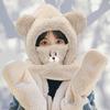 Winter fashion bear four-piece set cute thickened warm cold autumn and winter scarf one-piece trend popular hat woman