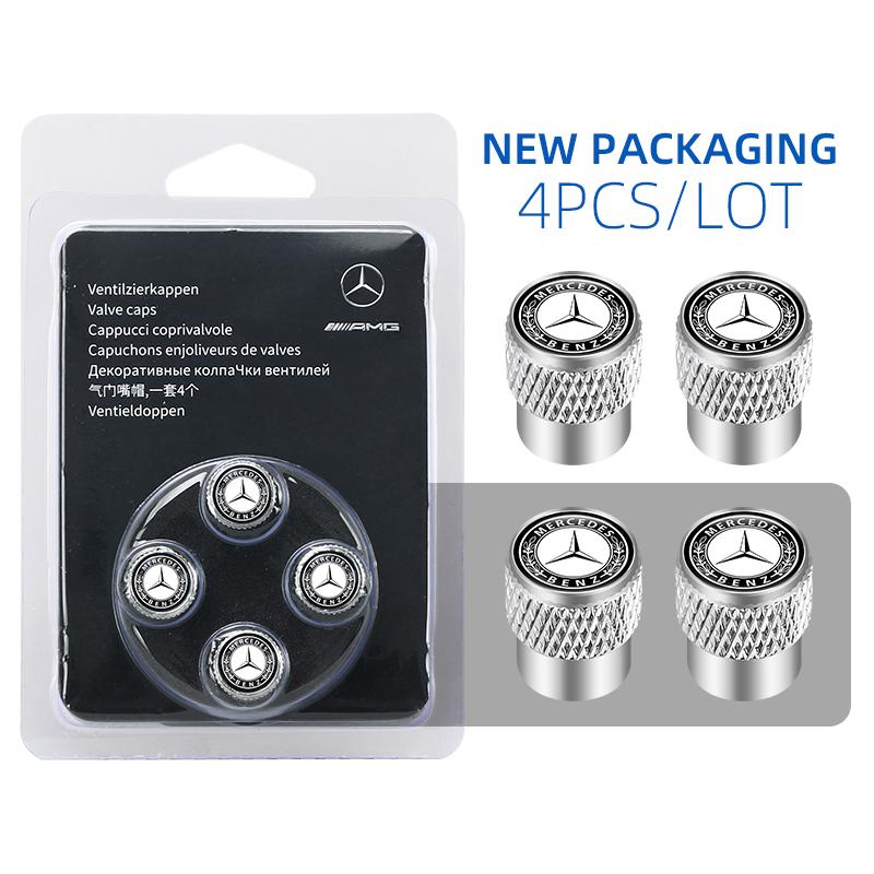 CSB1 4Pcs New High-quality boxed Car Wheel Tire Valve Air Stem Cap Duust Covers for Mercedes Benz AMG Car Key Case