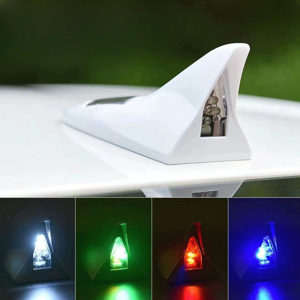 Car Solar Energy Shark Fin Antenna LED Warning Tail Lights Auto Roof Decorative Anti-Tailing Flash Strobe Light