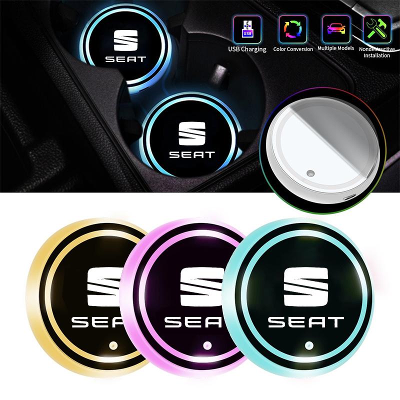 Knbn3 7 Kolorów LED Światło do Uchwytu na Kubek Samochodowy Luminous Coaster Podkładka pod Kubek z Wodą Do Seat Leon 5F Ibiza Tarraco Arona Ateca Alhambra Akcesoria