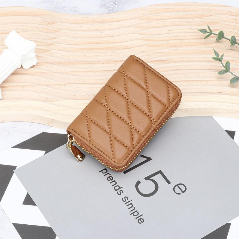 High-end Exquisite Sheepskin Small Card Bag Women's Fashionable Embroidered Zipper Organ ID Multi-card Change Purse