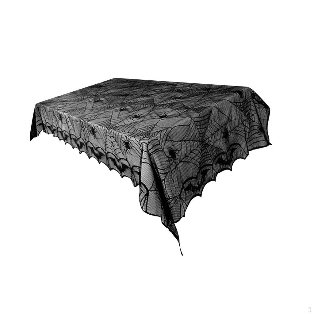 Black Lace Halloween Table Cloth Decoration Cover, Spiderweb Tablecloth for Holiday