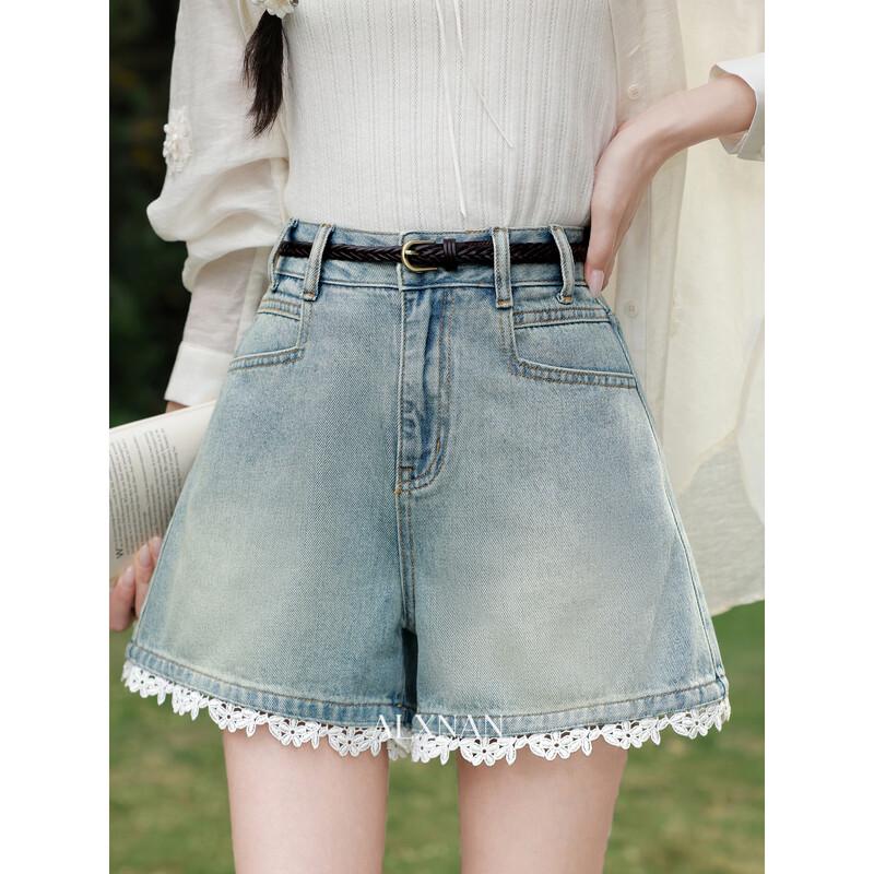 Women s Blue Lace Trim Denim Shorts S