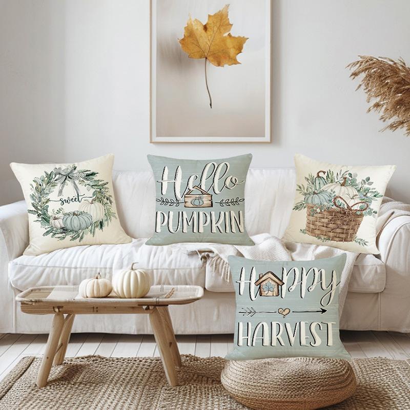 Autumn Pumpkin Pillow Cover Harvest Series Polyester Letter Print Sofa Decorative Cushion Cover Bedroom Cushion