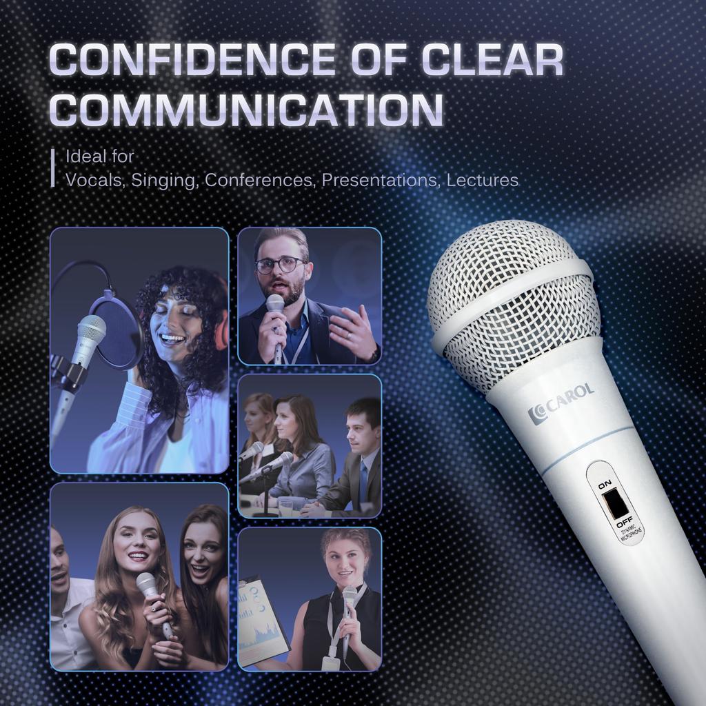 CAROL Professional Vocal Pearl XLR Patented for and with Switch and Cable Included MUD-525 Microphone, White, Dynamic, Unidirectional, High-Durability