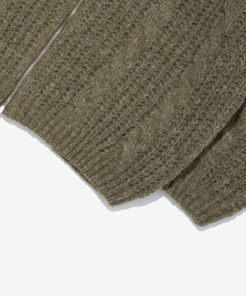 OTHERFITS Cable High-Neck Knit Zip-Up (Khaki)