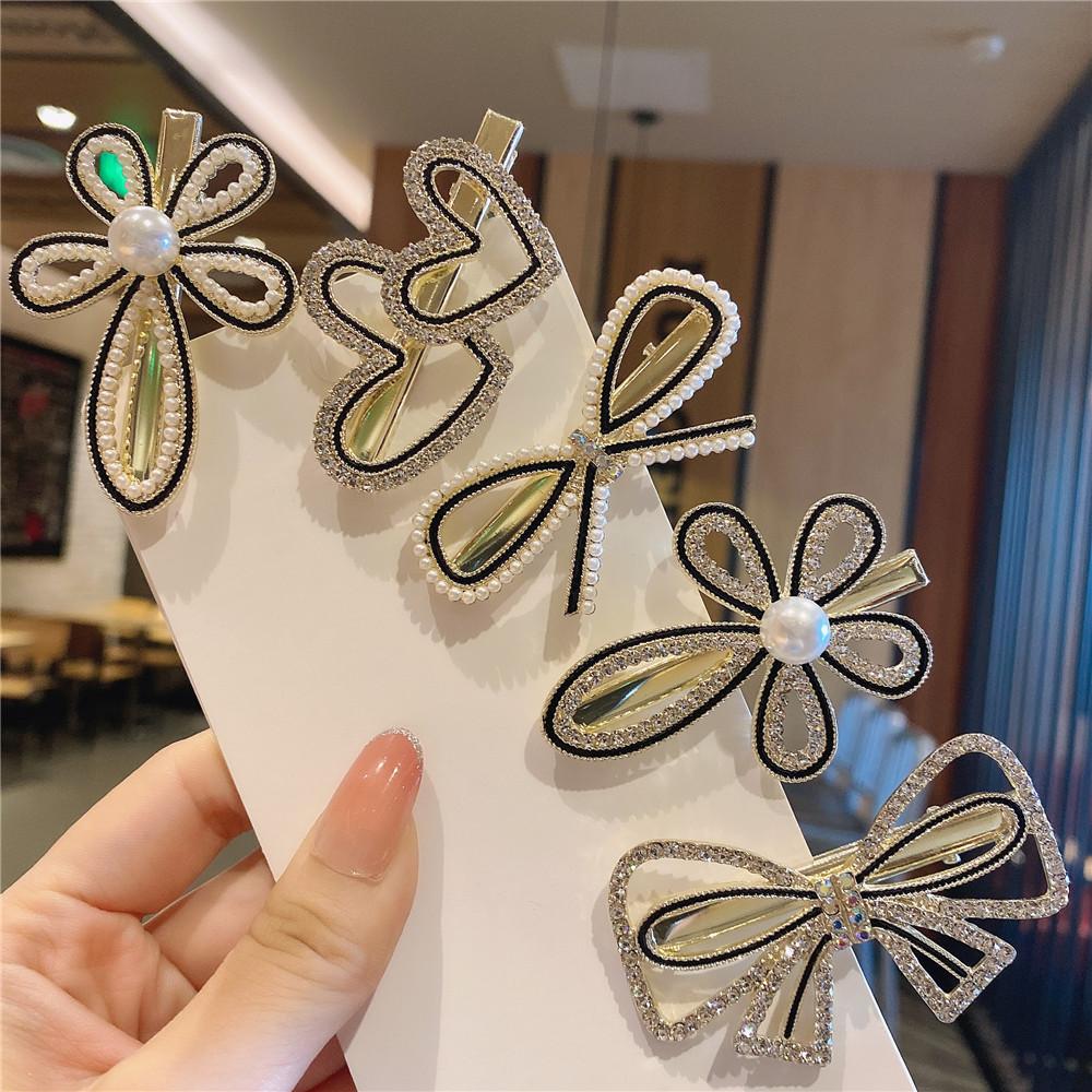 Pearl Bow Hairpin Side Clip Fashion Temperament Hairpin Metal Ponytail Hairstyle Korean Headdress Hair Accessories