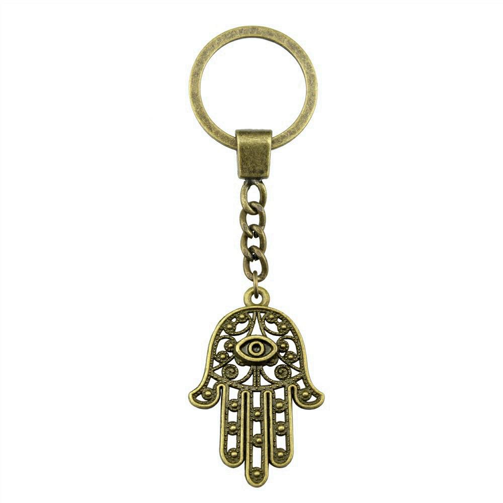 Star of David Talisman Amulet Pendant Antique Bronze Metal Keychain with 30mm Ring for Boys Bag Charm