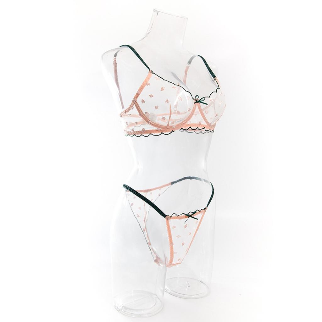 Sexy Open Crotch Set Embroidered Mesh Sheer Lingerie Set See Through Panty Bra Set Lace Sexy Latex Corset And Skirt Lingerie Set