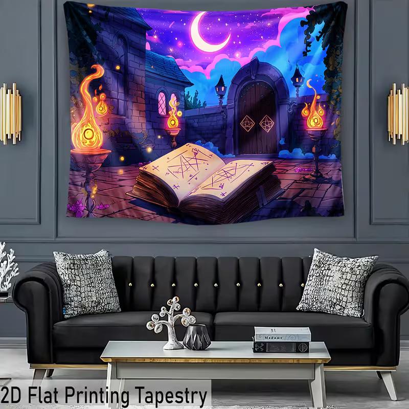 2D Magical Gothic Castle Backdrop Purple Starry Moon Night Party Background Cloth