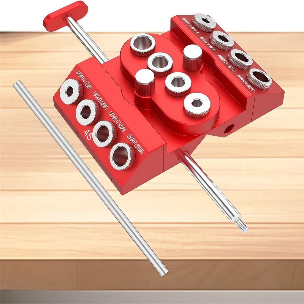 Aluminum Alloy Self Centering Dowel Jig W/ Positioning Rod, for Flat Round Corner Drilling Cable Railing & Woodworking Project