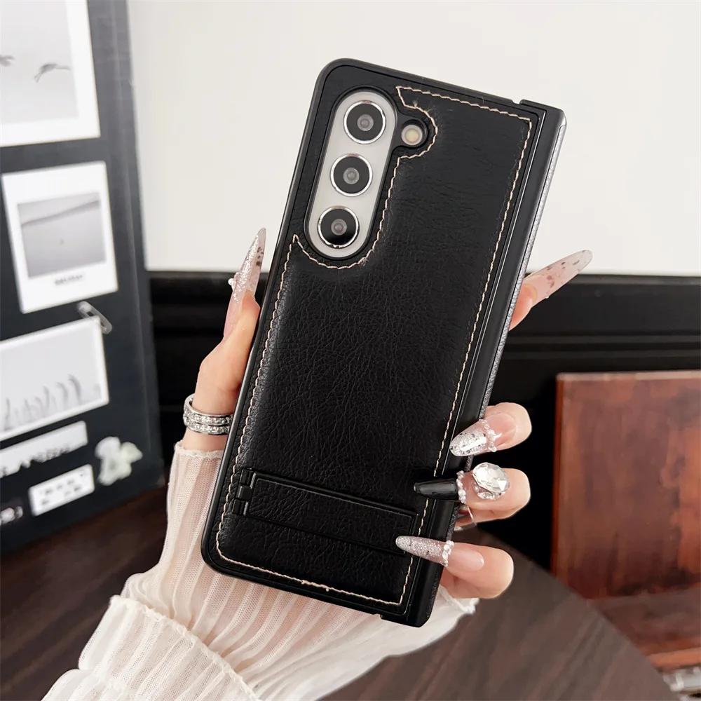 

Противоударный чехол для телефона с защитным кронштейном для шарнира для Samsung Galaxy Z Fold 6 5 4 3 Fold6 Fold5 Fold4 Fold3 5G из искусственной кожи For Samsung Galaxy Z Fold3